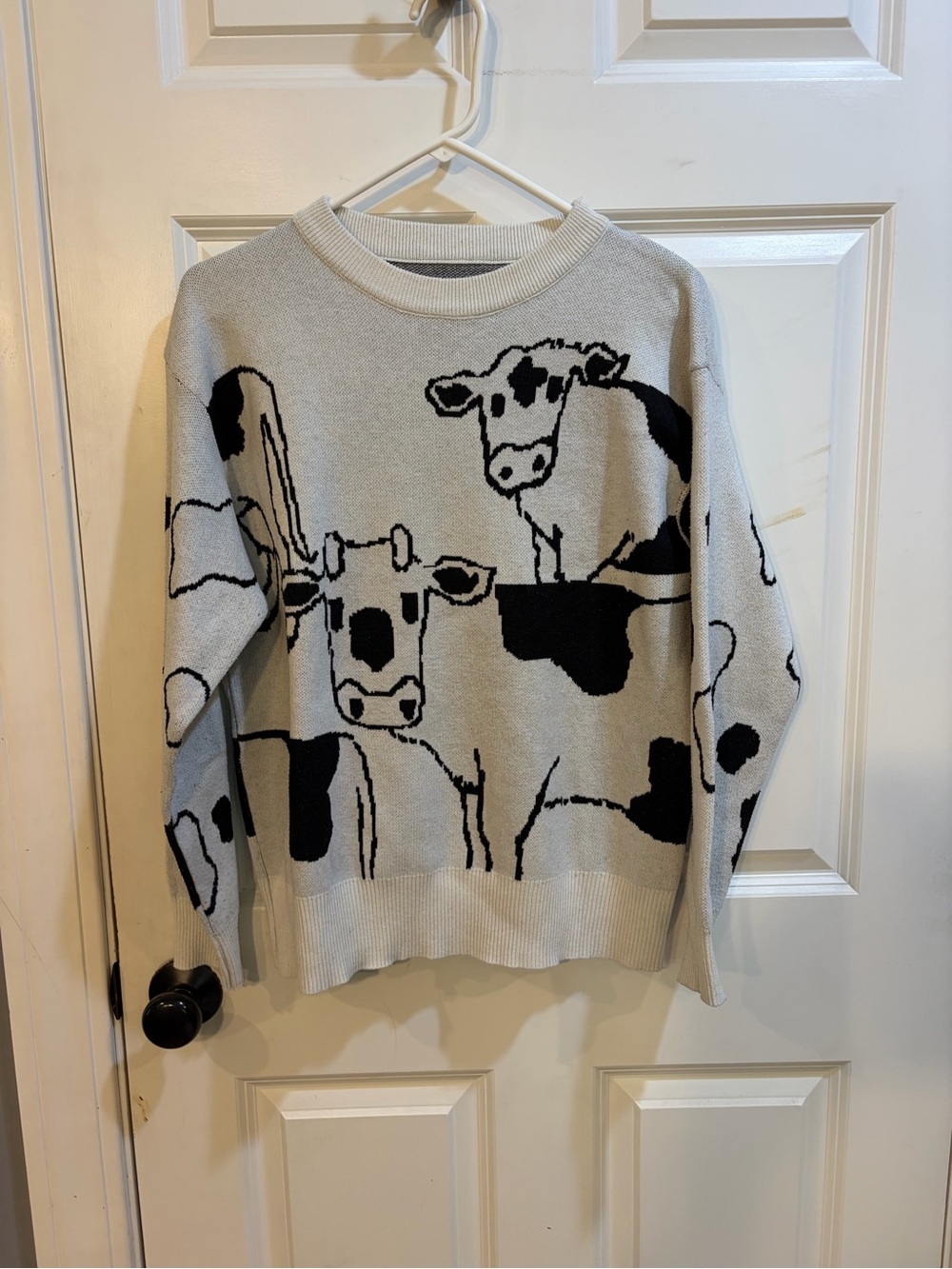 Cow Print Knit Sweater in White and Black